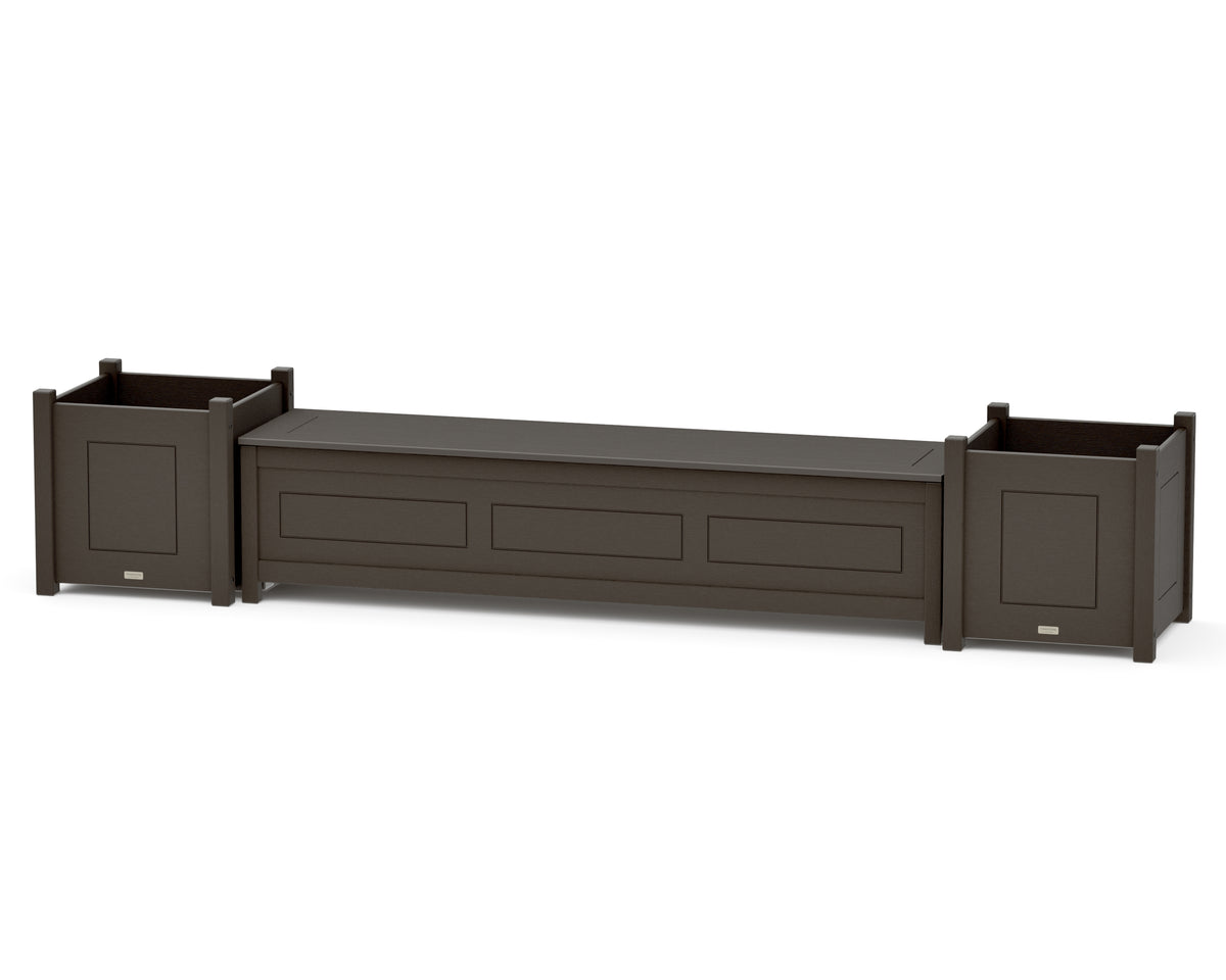 POLYWOOD 72" Country Living Straight Planter Storage Bench Set - Large in Vintage Coffee