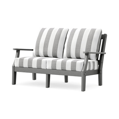 POLYWOOD Chinoiserie Deep Seating Loveseat in Slate Grey / Cabana Stripe Grey Mist