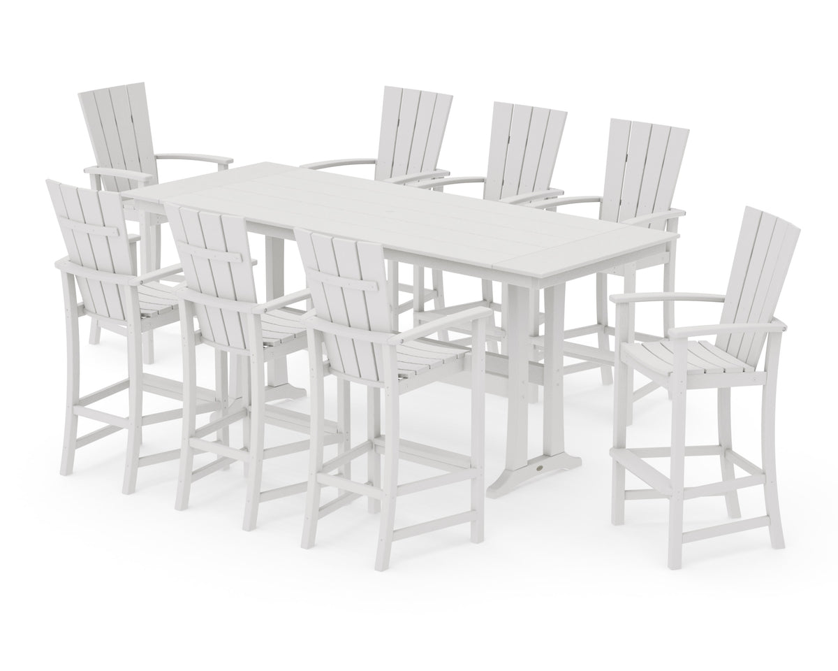 POLYWOOD Quattro Adirondack 9-Piece Farmhouse Bar Set with Trestle Legs in Vintage White