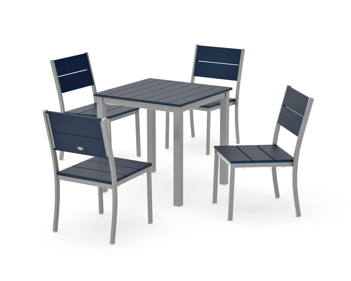 POLYWOOD Main Street 5-Piece Square Dining Set- Small in Silver / Navy