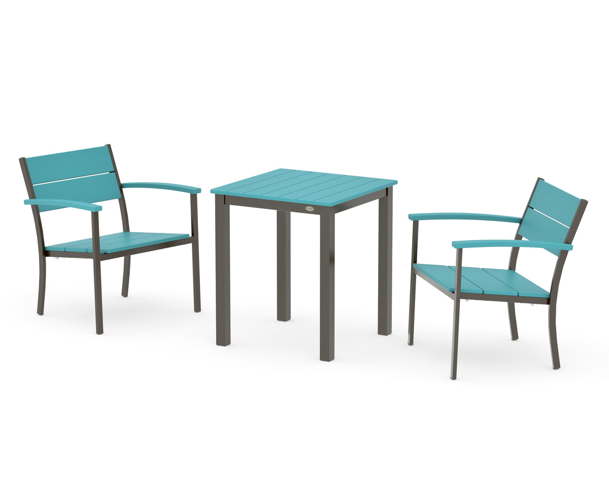 POLYWOOD Main Street 3-Piece Square Dining Set in Bronze / Aruba