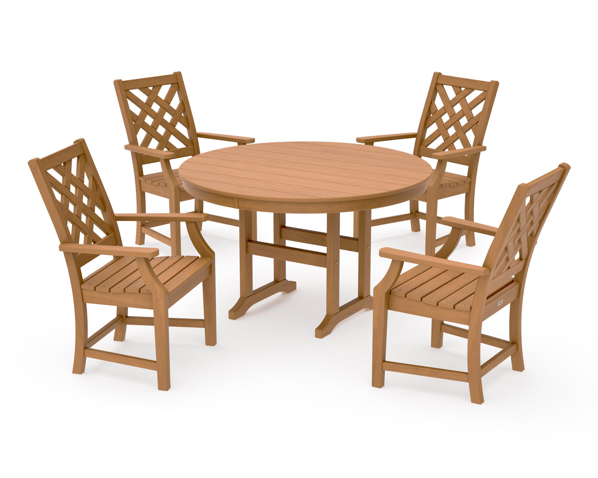 POLYWOOD Wovendale 5-Piece Round Farmhouse Dining Set in Natural