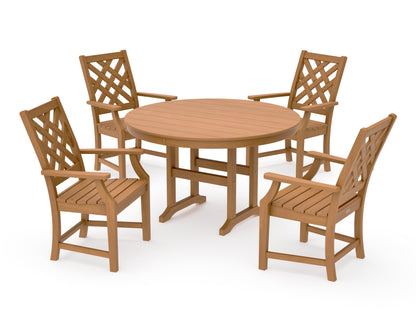 POLYWOOD Wovendale 5-Piece Round Farmhouse Dining Set in Natural