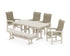 POLYWOOD Coastal Woven High-Back 6-Piece Farmhouse Dining Set with Bench with Nautical 37" x 72" Dining Table in Sand / Dune Grass