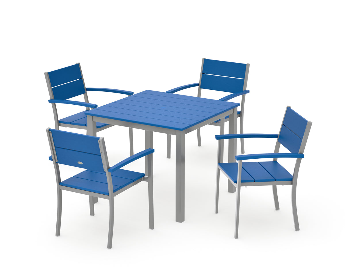 POLYWOOD Main Street 5-Piece Dining Set with Main Street 36" x 36" Dining Table in Silver / Pacific Blue