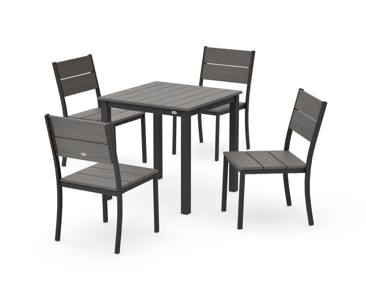 POLYWOOD Main Street 5-Piece Square Dining Set- Small in Black / Driftwood