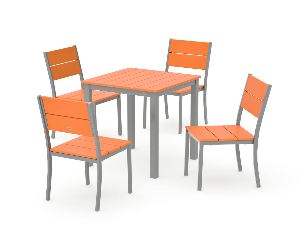 POLYWOOD Main Street 5-Piece Square Dining Set- Small in Silver / Tangerine