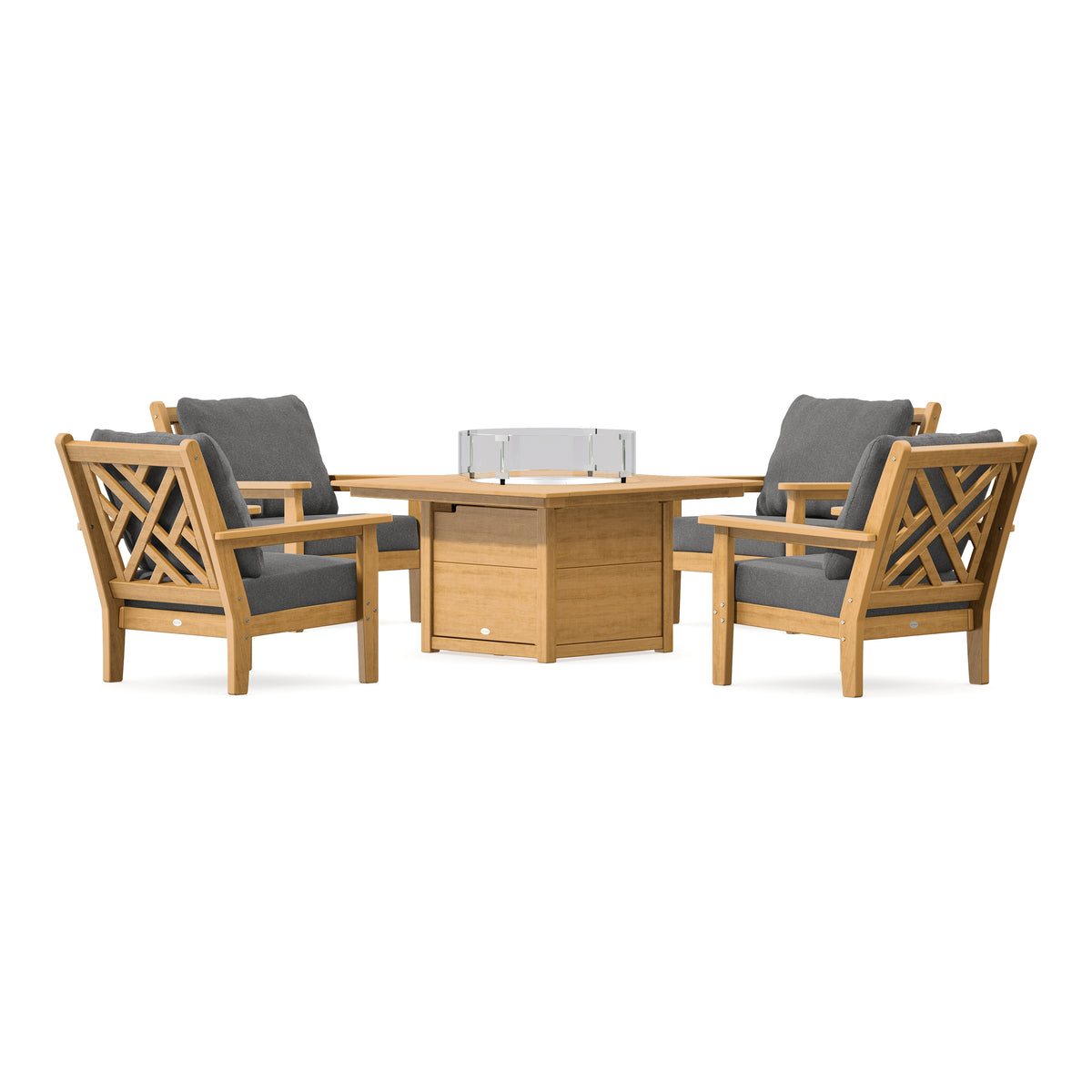 POLYWOOD Chippendale 5-Piece Deep Seating Set with Fire Pit Table in Natural