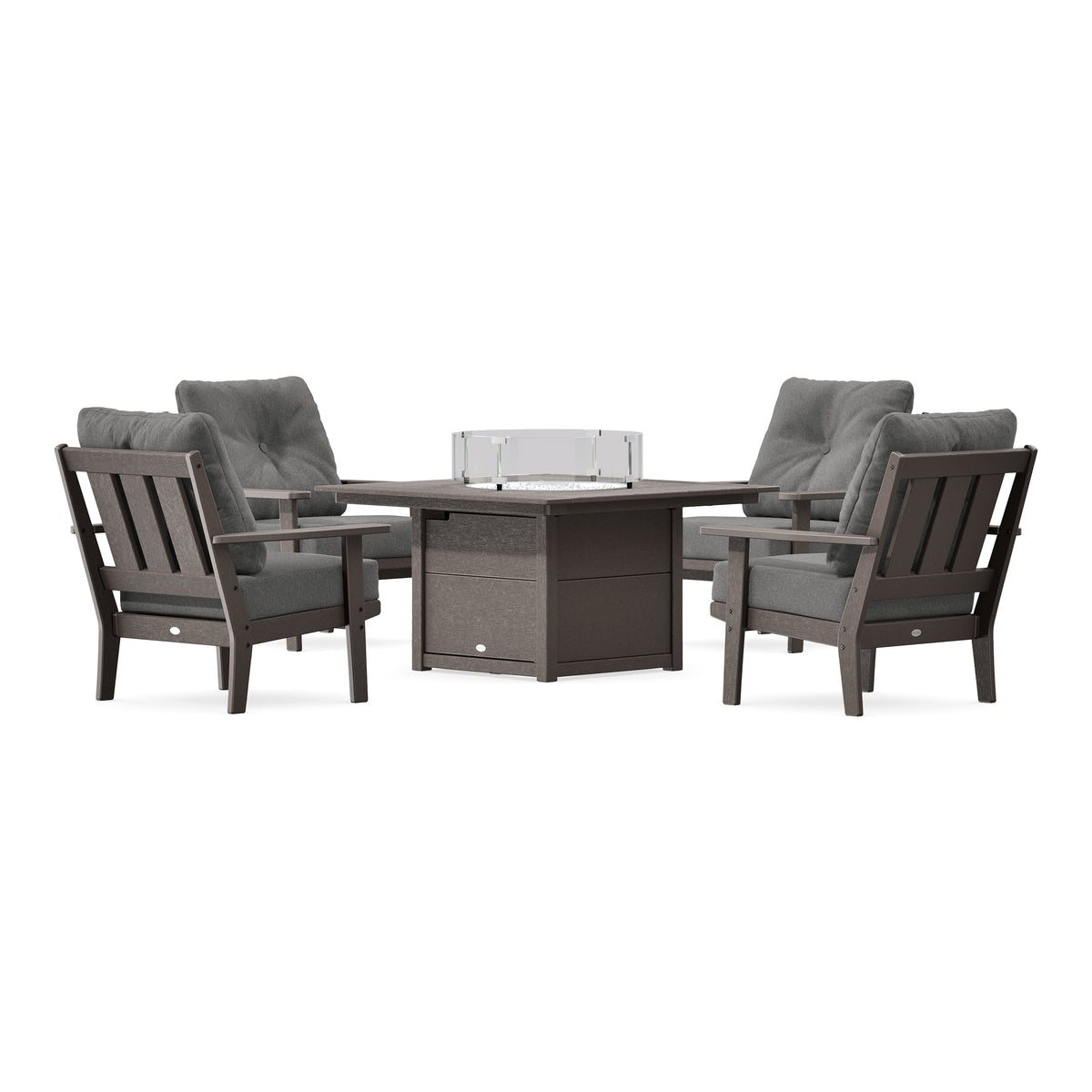 POLYWOOD Oxford 5-Piece Deep Seating Set with Fire Pit Table in Vintage Coffee