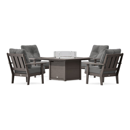 POLYWOOD Oxford 5-Piece Deep Seating Set with Fire Pit Table in Vintage Coffee