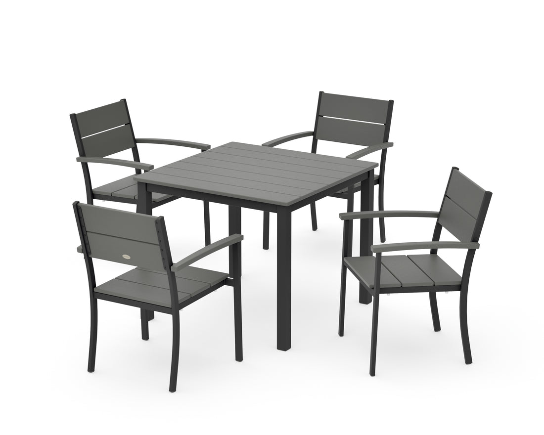 POLYWOOD Main Street 5-Piece Dining Set with Main Street 36" x 36" Dining Table in Black / Slate Grey