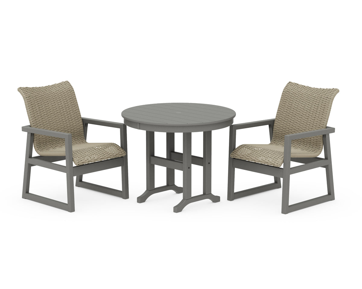 POLYWOOD EDGE Woven 3-Piece Farmhouse Dining Set in Slate Grey / Dune Grass