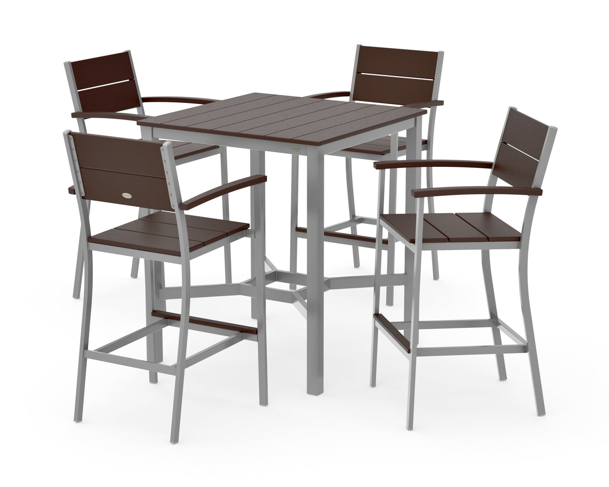 POLYWOOD Main Street 5-Piece Bar Set in Silver / Mahogany
