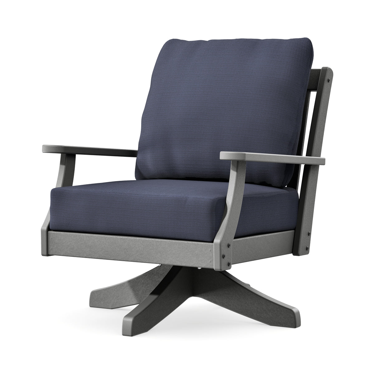 POLYWOOD Braxton Deep Seating Swivel Chair in Slate Grey / Navy Linen