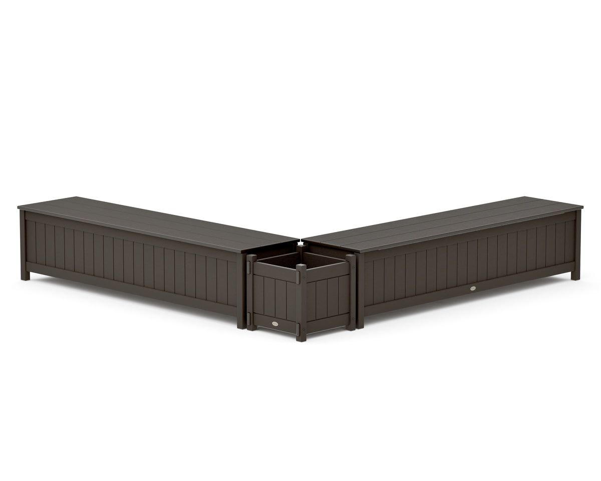 POLYWOOD 72" Vineyard L-Shaped Planter Storage Bench Set in Vintage Coffee