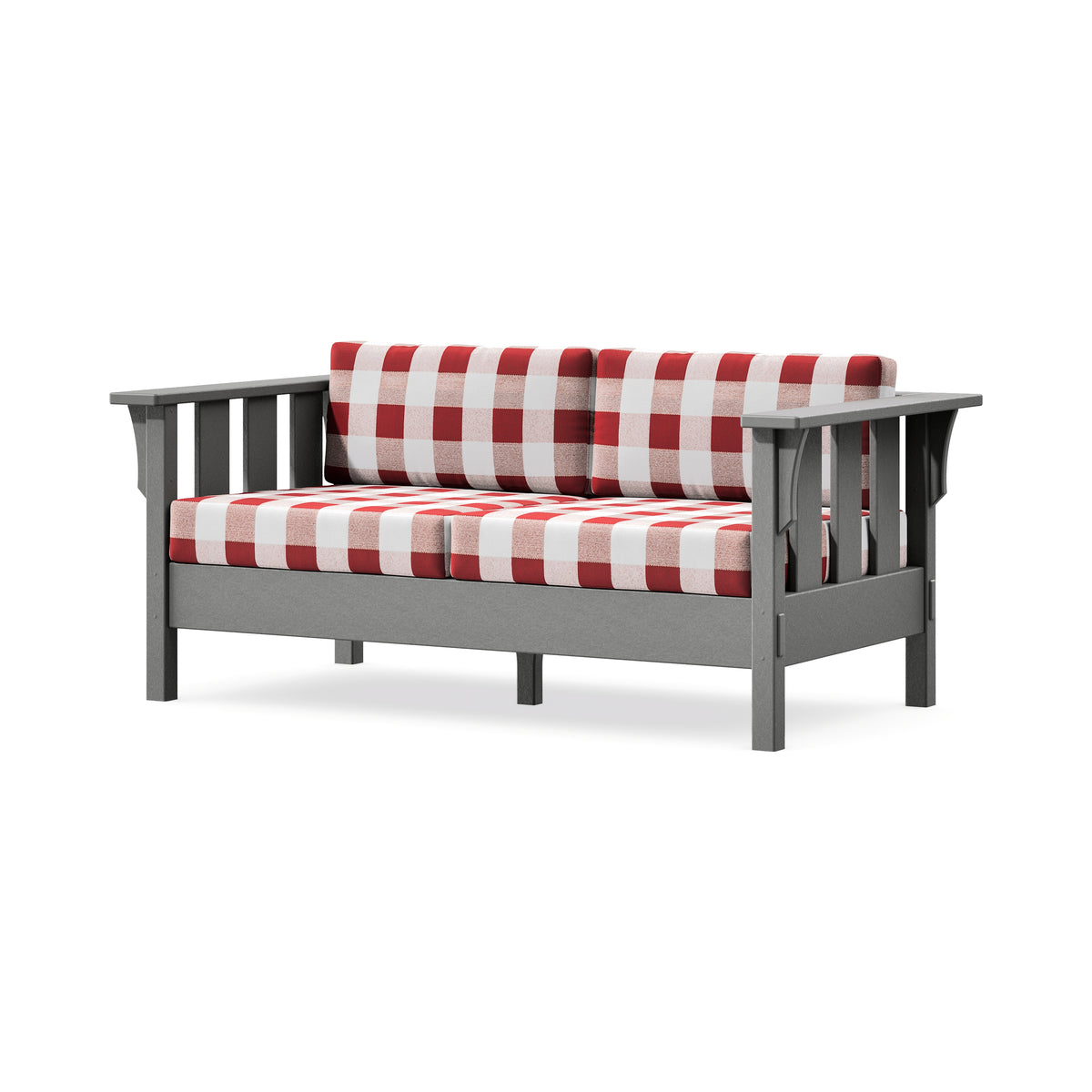 POLYWOOD Acadia Deep Seating Loveseat in Slate Grey / Buffalo Plaid Crimson