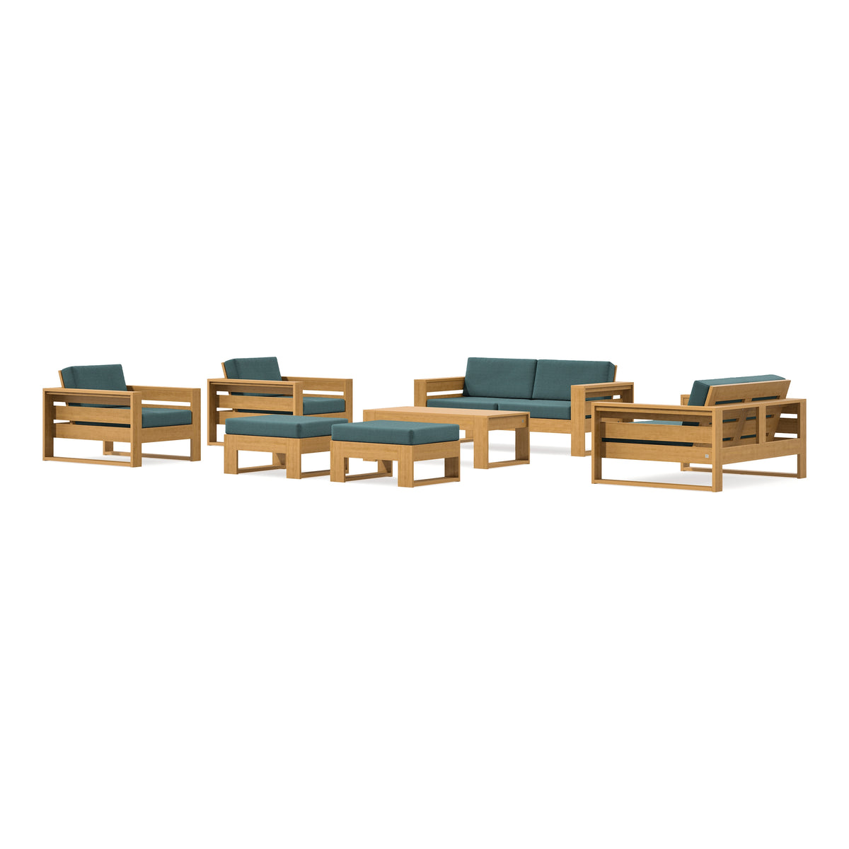 POLYWOOD PW Designer Series Latitude 7-Piece Lounge Loveseat Set in Natural / Ocean Teal