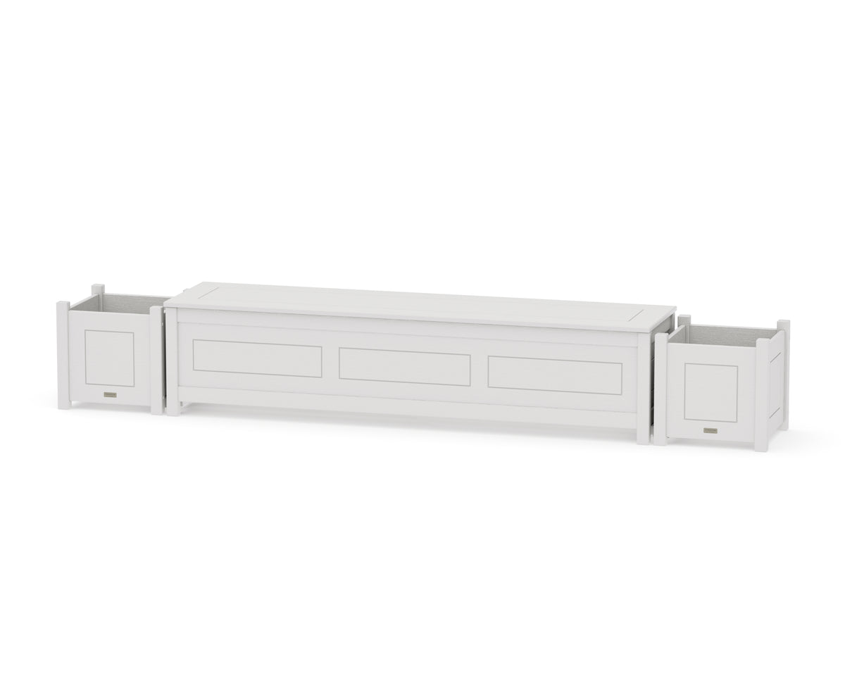 POLYWOOD 72" Country Living Straight Planter Storage Bench Set in Vintage White