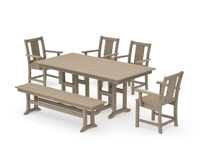 POLYWOOD Prairie 6-Piece Farmhouse Dining Set with Bench in Vintage Sahara