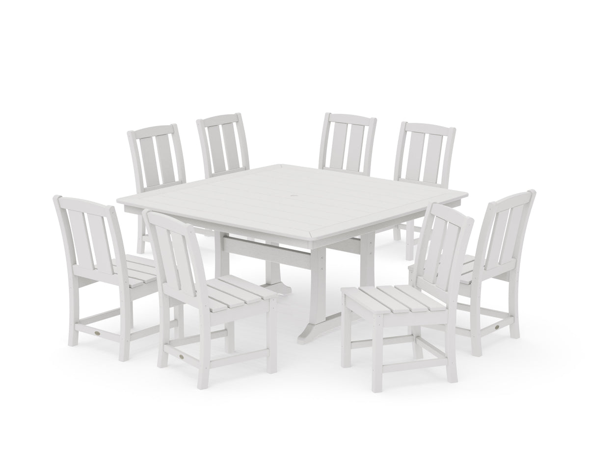 POLYWOOD Mission Side Chair 9-Piece Square Dining Set with Trestle Legs in Vintage White