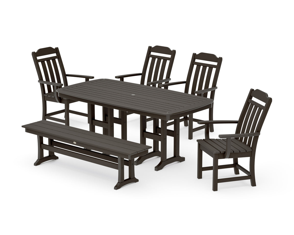 POLYWOOD Cottage 6-Piece Dining Set with Bench in Vintage Coffee