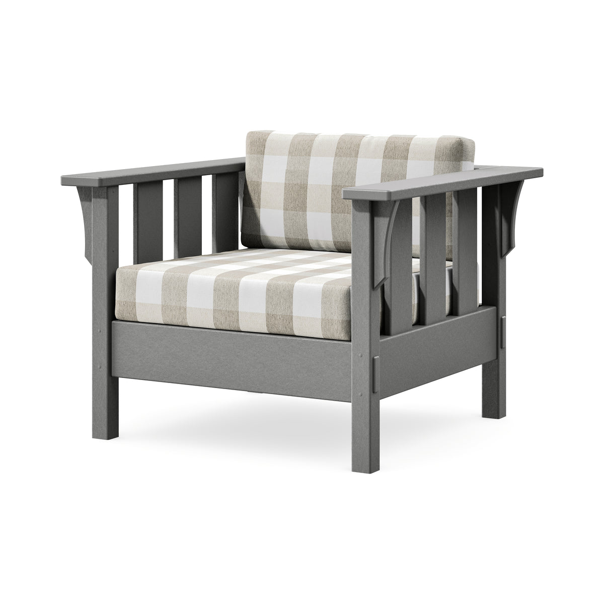 POLYWOOD Acadia Deep Seating Chair in Slate Grey / Buffalo Plaid Dune Burlap