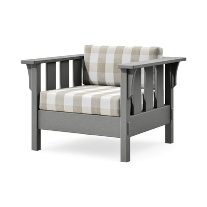 POLYWOOD Acadia Deep Seating Chair in Slate Grey / Buffalo Plaid Dune Burlap