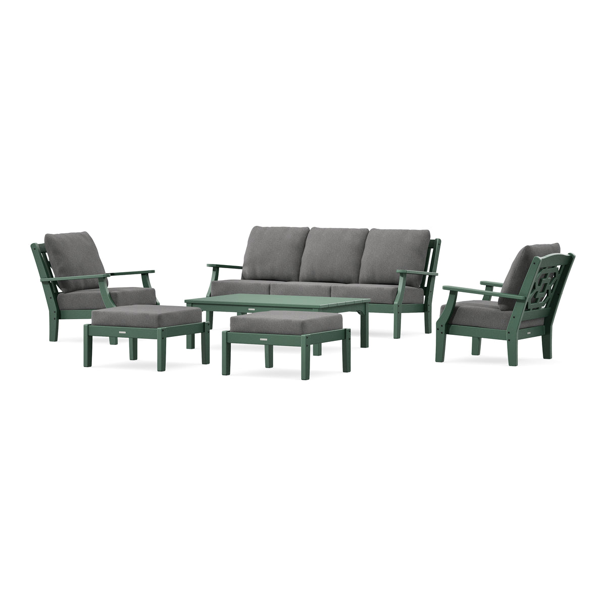 POLYWOOD Chinoiserie 6-Piece Lounge Sofa Set in Green