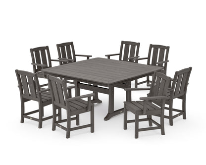 POLYWOOD Mission 9-Piece Square Dining Set with Trestle Legs in Driftwood