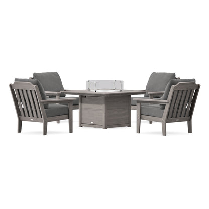 POLYWOOD Country Living Cottage 5-Piece Deep Seating Set with Fire Pit Table in Driftwood