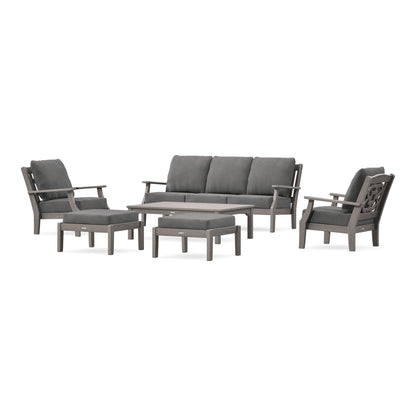 POLYWOOD Chinoiserie 6-Piece Lounge Sofa Set in Driftwood