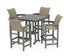 POLYWOOD Coastal Woven 5-Piece Bar Set with Trestle Legs in Slate Grey / Dune Grass