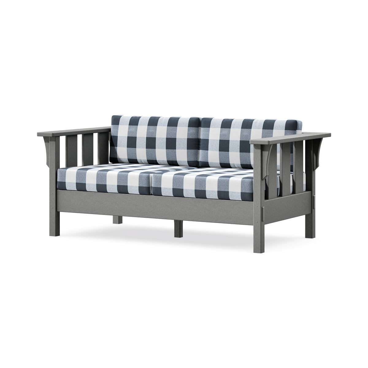 POLYWOOD Acadia Deep Seating Loveseat in Slate Grey / Buffalo Plaid Marine Indigo