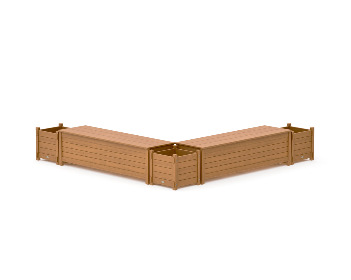POLYWOOD 60" Nautical L-Shaped Planter Storage Bench Corner Set in Natural