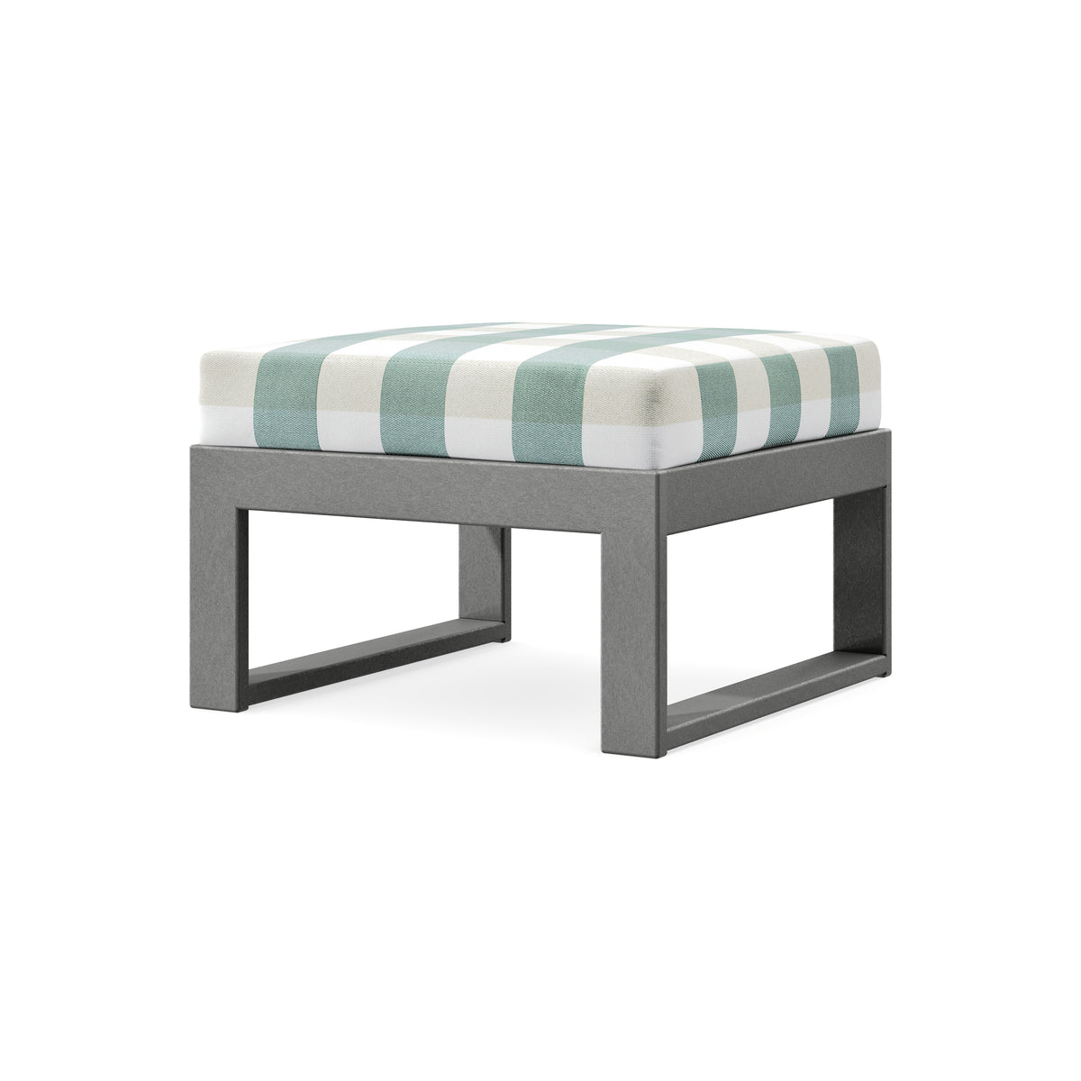 POLYWOOD Modular Ottoman - Modern in Slate Grey / Buffalo Plaid Glacier Spa