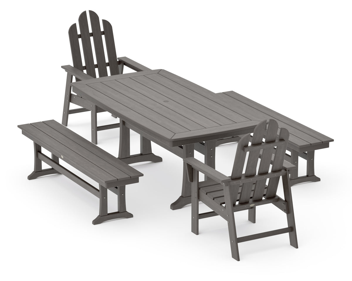POLYWOOD Long Island 5-Piece Dining Set with Trestle Legs - 38" x 73" Table in Driftwood