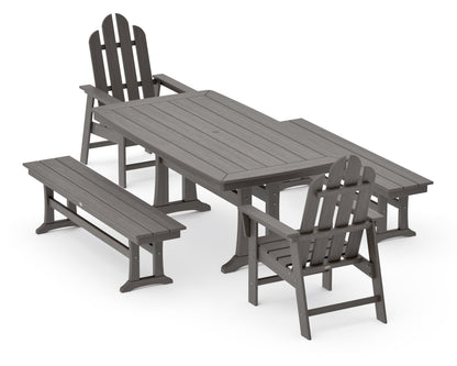 POLYWOOD Long Island 5-Piece Dining Set with Trestle Legs - 38" x 73" Table in Driftwood