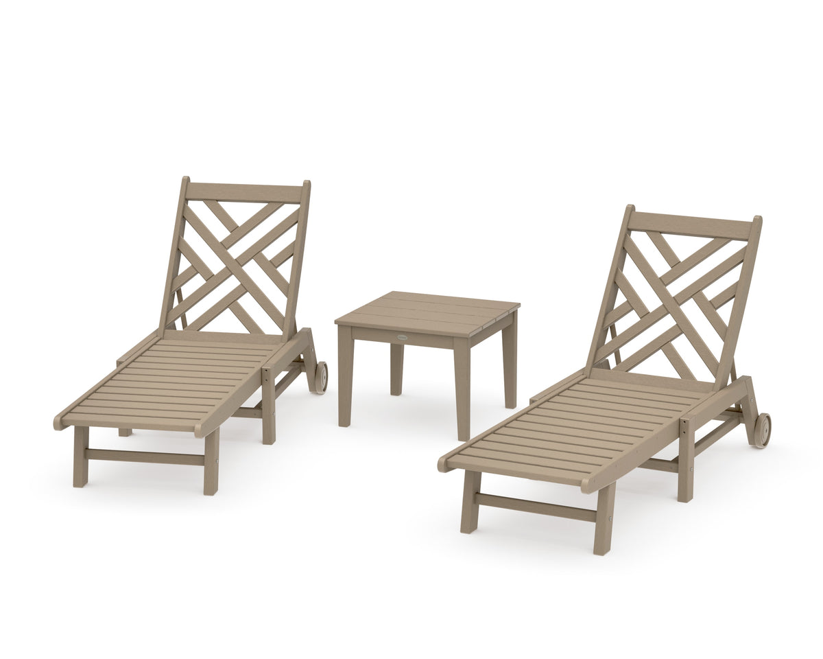 POLYWOOD Chippendale 3-Piece Chaise Set with Wheels in Vintage Sahara