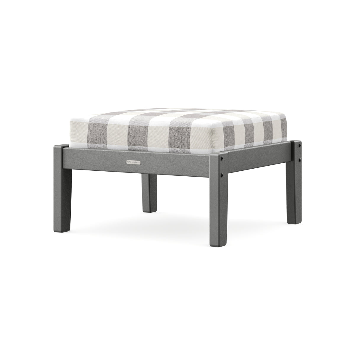 POLYWOOD Chinoiserie Deep Seating Ottoman in Slate Grey / Buffalo Plaid Grey Mist