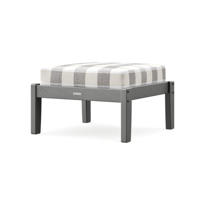 POLYWOOD Chinoiserie Deep Seating Ottoman in Slate Grey / Buffalo Plaid Grey Mist