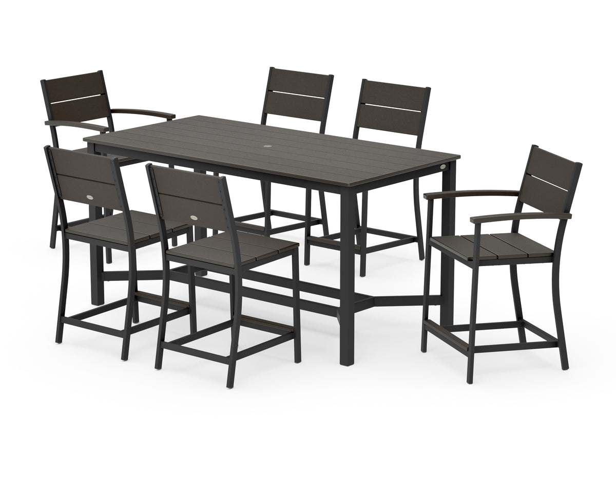 POLYWOOD Main Street 7-Piece Counter Set in Black / Vintage Coffee