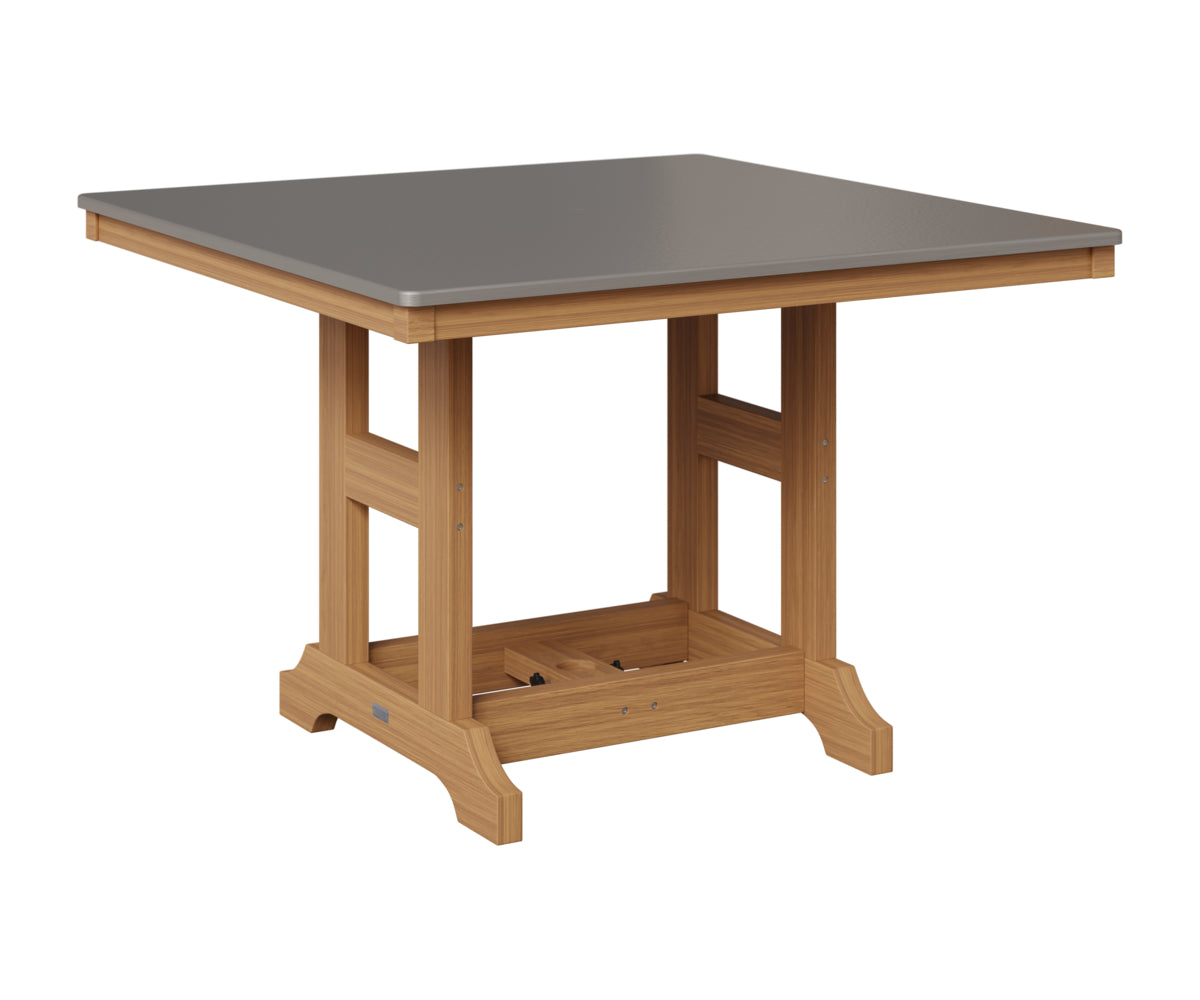 Berlin Gardens Garden Classic 44" Square Table in Natural Teak, Hammered Stainless top