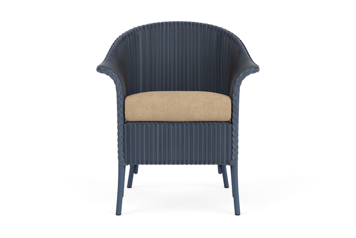 Lloyd Flanders Lloyd Loom Dining Armchair – 2x2 Weave in Denim Blue with Hayden Sand fabric