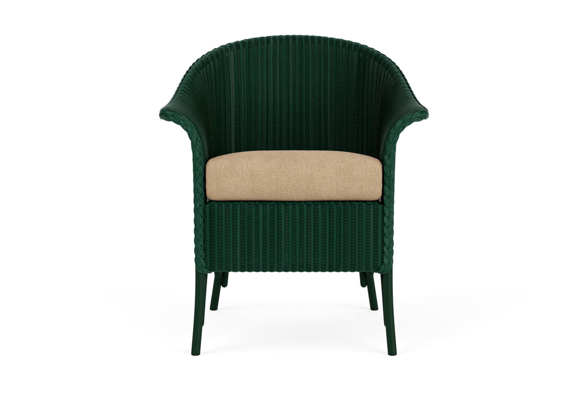 Lloyd Flanders Lloyd Loom Dining Armchair – 2x2 Weave in Woodland with Hayden Sand fabric