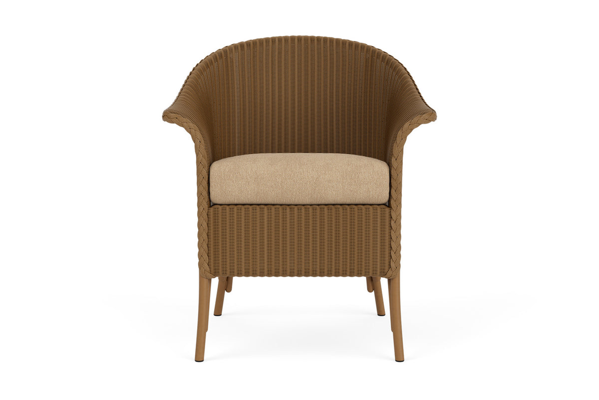 Lloyd Flanders Lloyd Loom Dining Armchair – 2x2 Weave in Hickory with Hayden Sand fabric