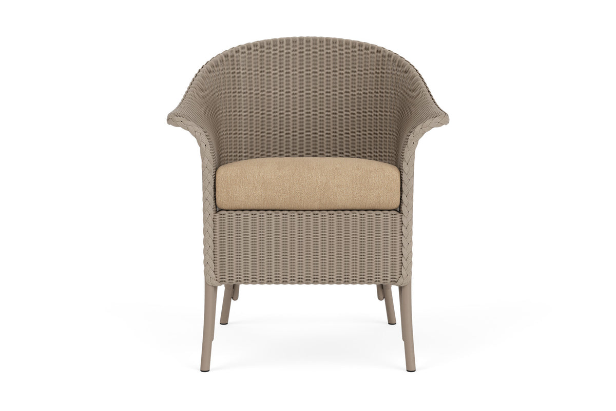 Lloyd Flanders Lloyd Loom Dining Armchair – 2x2 Weave in French Beige with Hayden Sand fabric