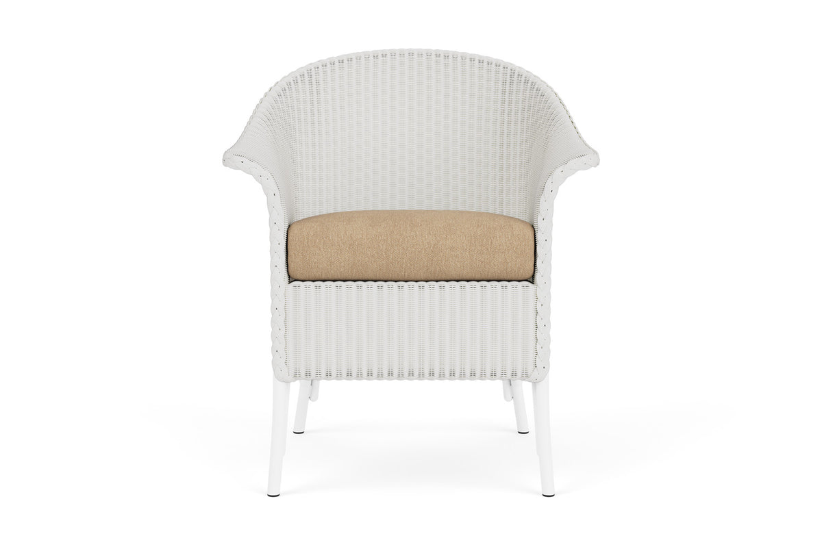 Lloyd Flanders Lloyd Loom Dining Armchair – 2x2 Weave in Matte White with Hayden Sand fabric