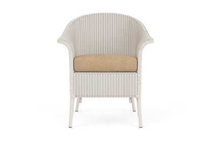 Lloyd Flanders Lloyd Loom Dining Armchair – 2x2 Weave in Antique White with Hayden Sand fabric