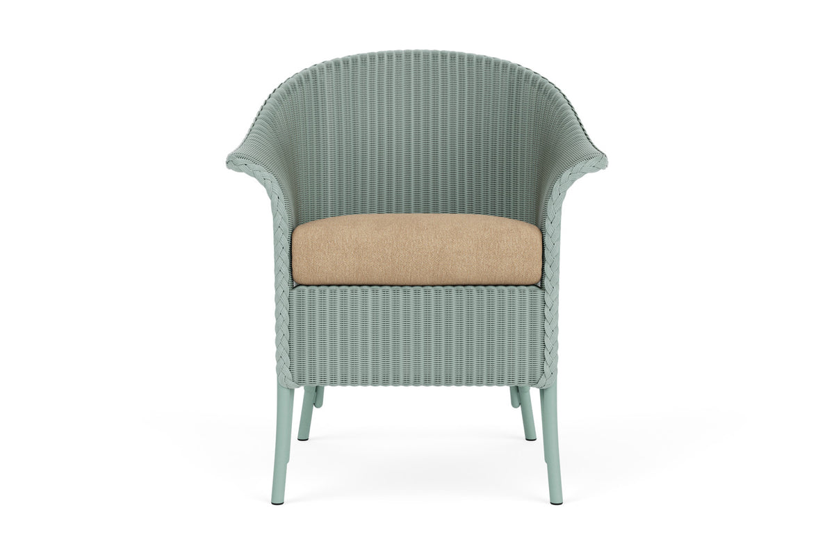 Lloyd Flanders Lloyd Loom Dining Armchair – 2x2 Weave in Sea Glass with Hayden Sand fabric