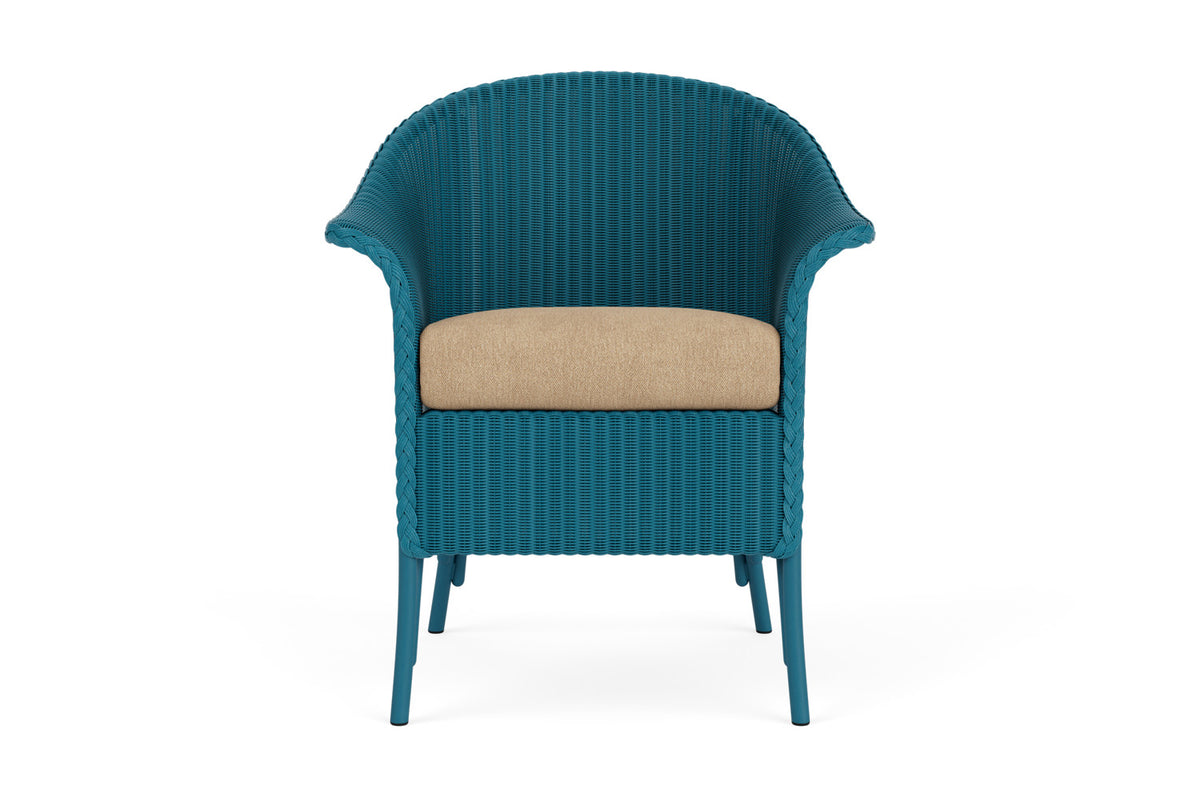 Lloyd Flanders Lloyd Loom Dining Armchair – 2x2 Weave in Peacock with Hayden Sand fabric